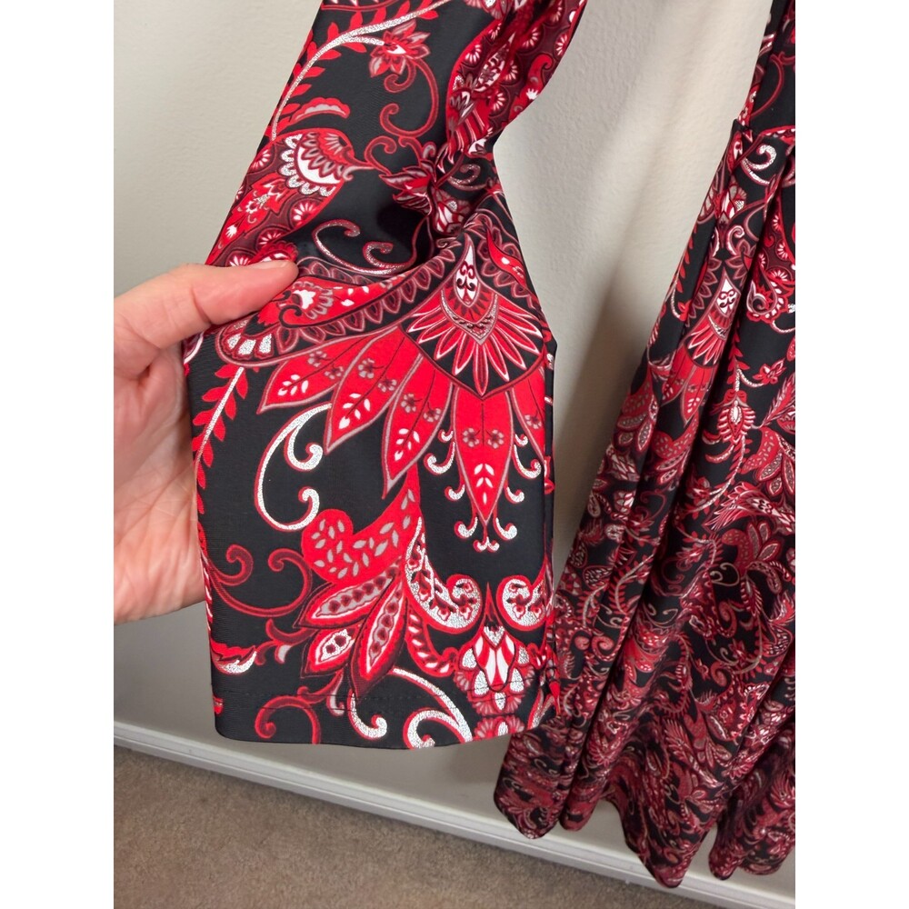 Jude Connally Delphine Midi Dress Size Medium Paisley Amore Red Silver Belted - Picture 6 of 10